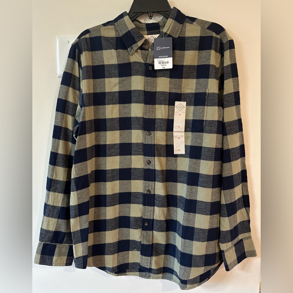 St Johns Bay Men’s Sage Buffalo Plaid Button Down Flannel Shirt NWT Size…